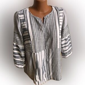 J. Jill PureJill cotton puff sleeve tunic black and white stripe artsy XL